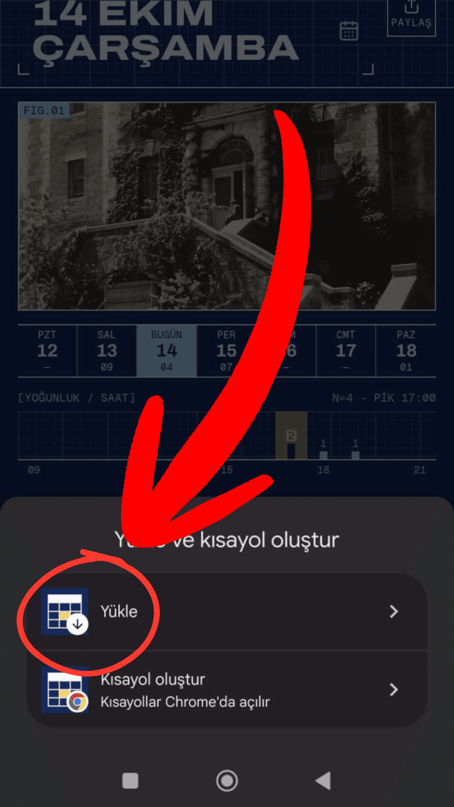 “Yükle ve kısayol oluştur” penceresinde “Yükle” seçeneği işaretli