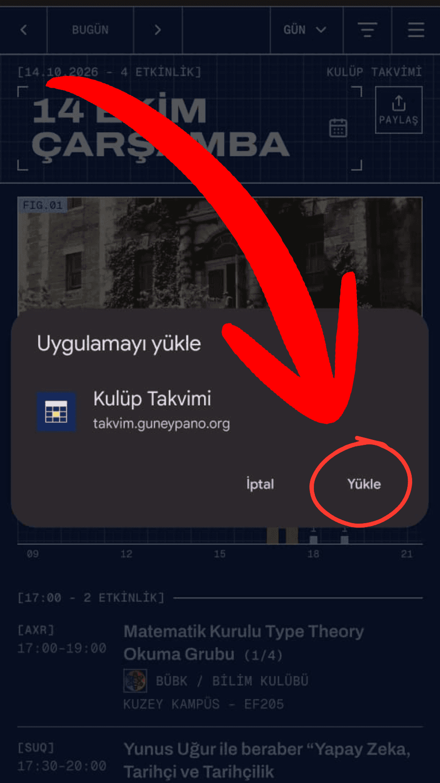 Onay penceresinde “Yükle” düğmesi işaretli