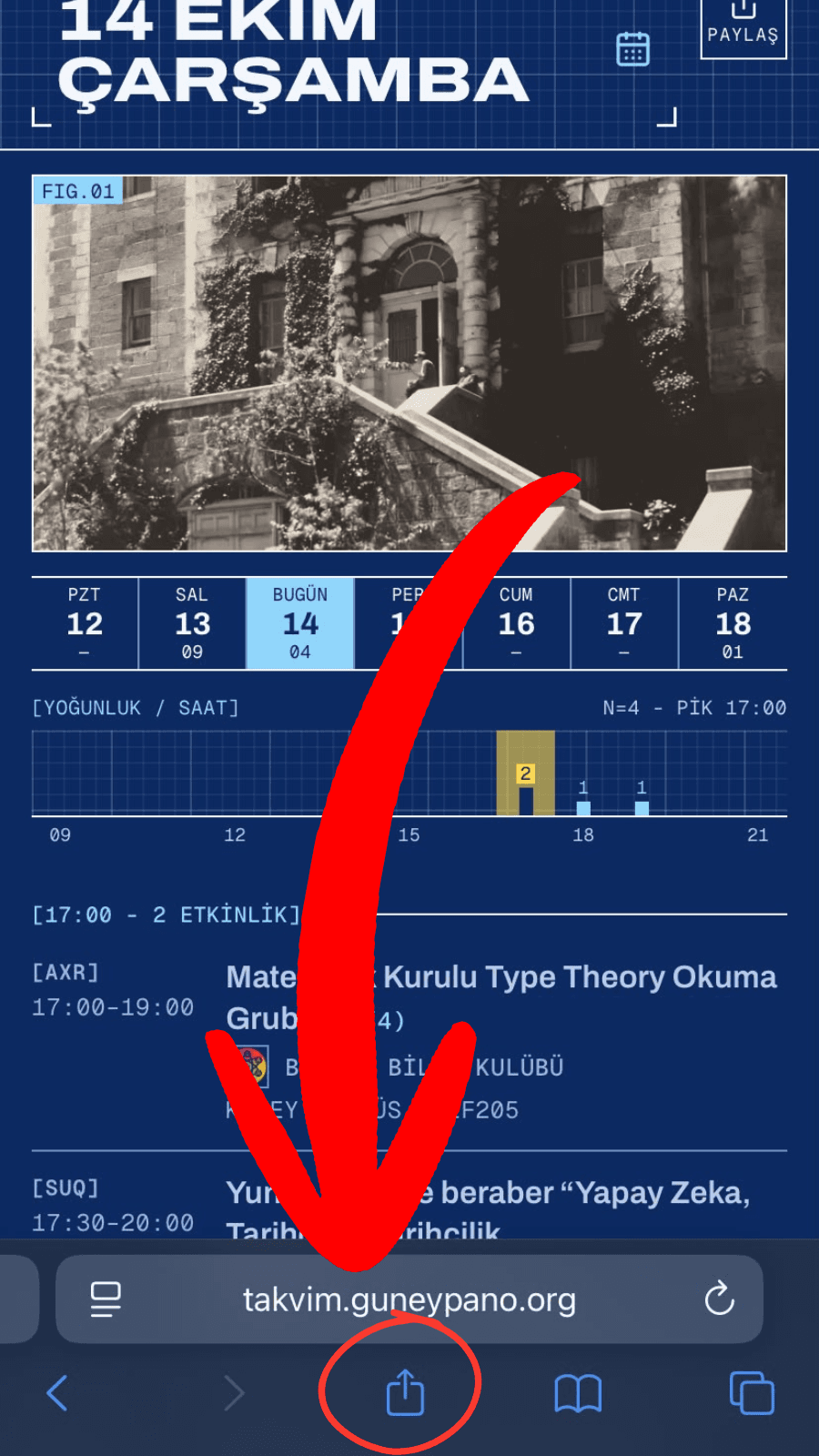 Safari'de alt çubuktaki Paylaş düğmesi işaretli